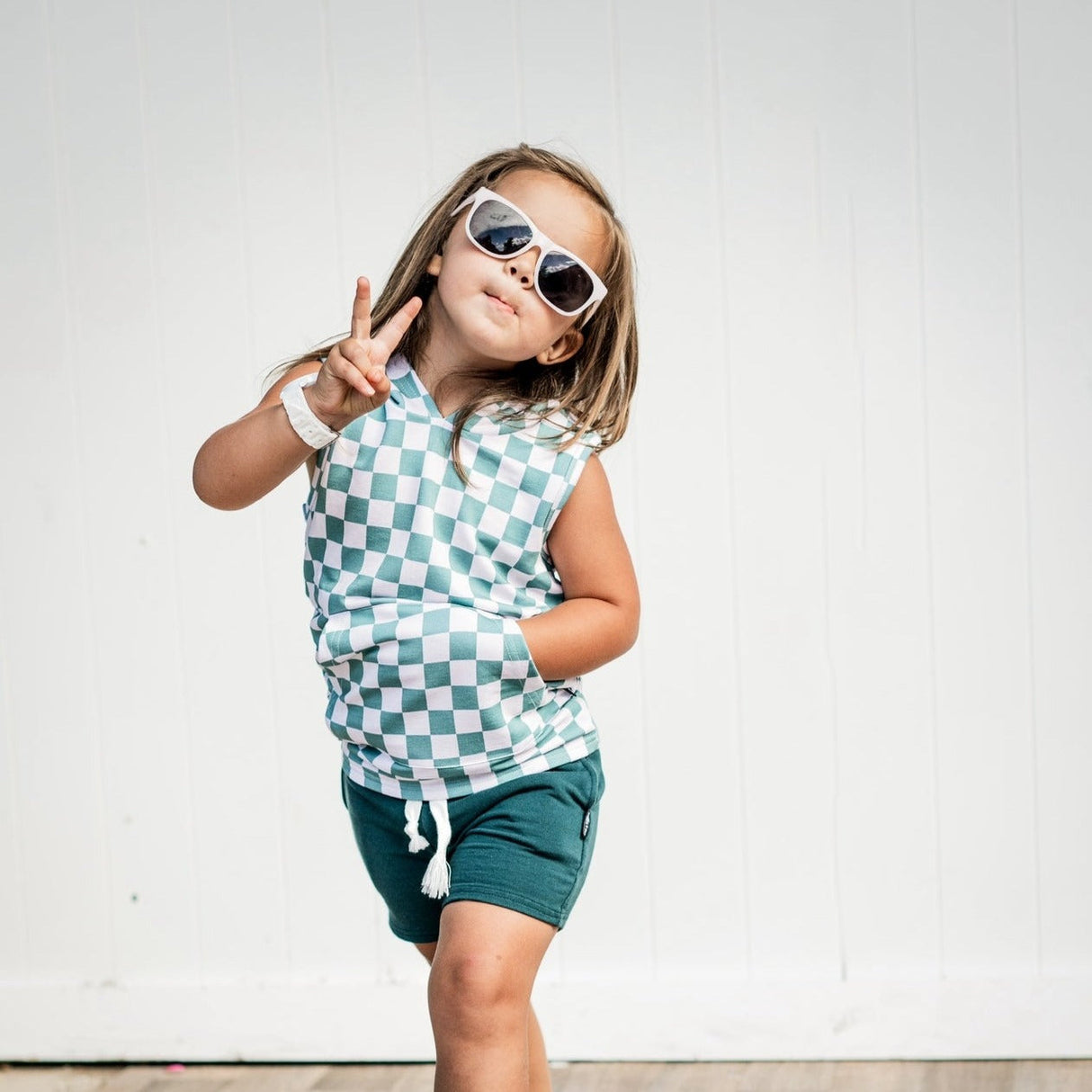 BAMBOO HOODIE TANK- Sage Check - HoneyBug