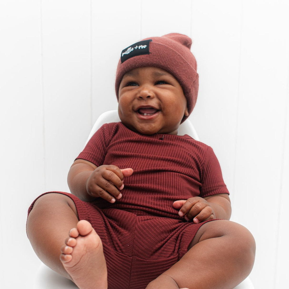 TWO PIECE SHORTIE SET- Oxblood Ribbed - HoneyBug