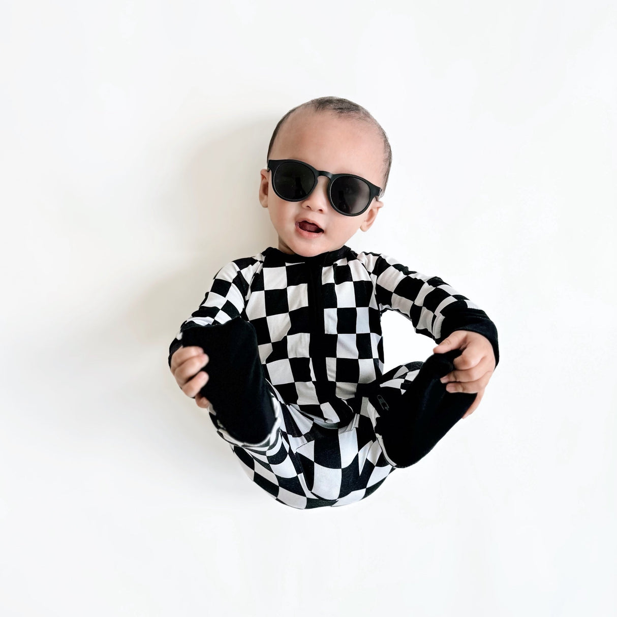 Zip Romper - B+W Checkered - HoneyBug