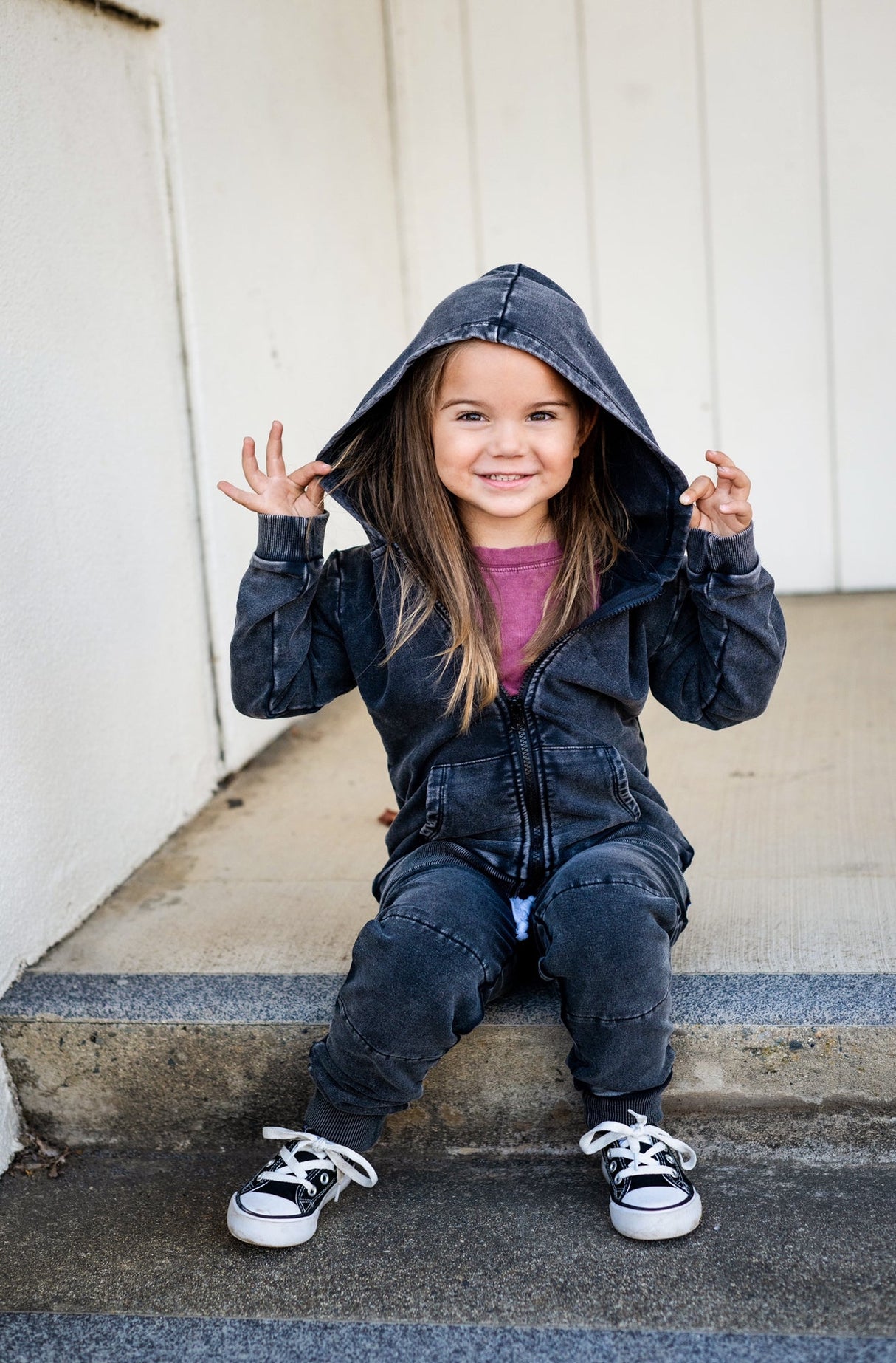 ZIP HOODIE- Midnight Snow Wash - HoneyBug