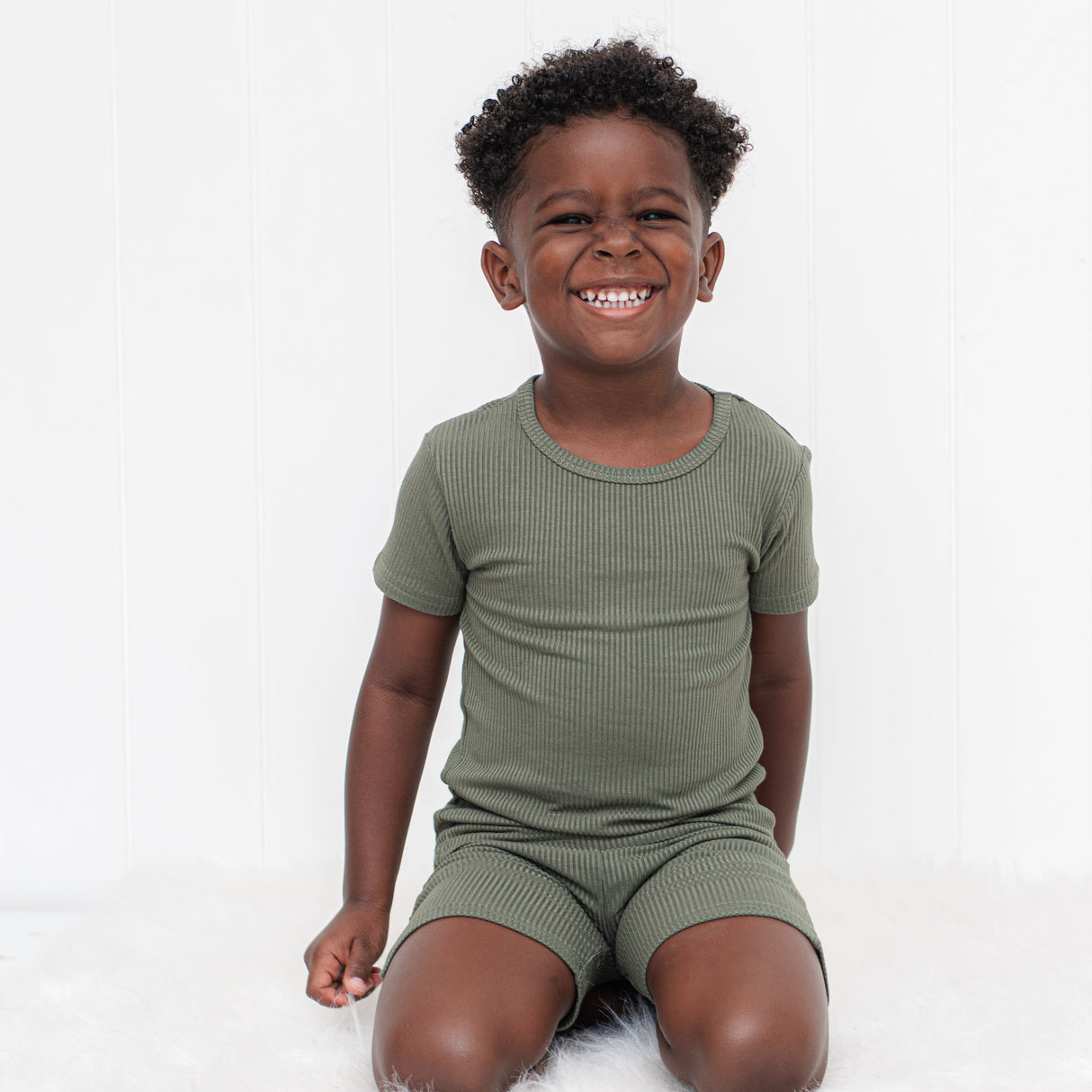 TWO PIECE SHORTIE SET- Moss Ribbed - HoneyBug