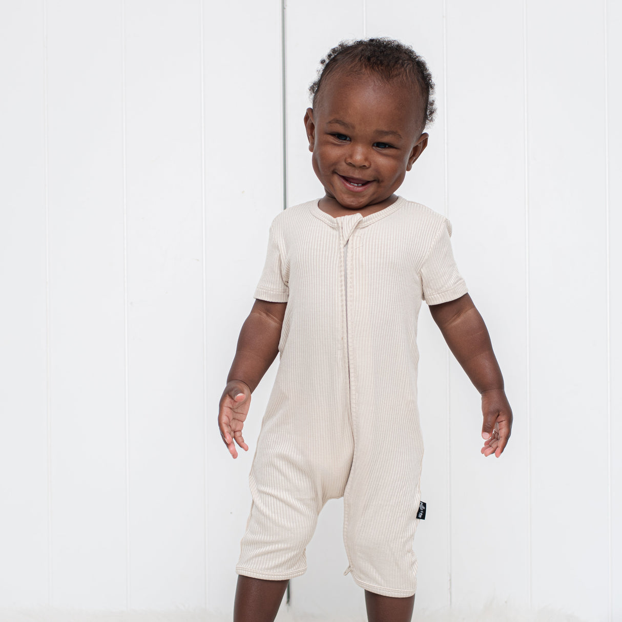 SHORTIE ZIP ROMPER - Clay Ribbed - HoneyBug