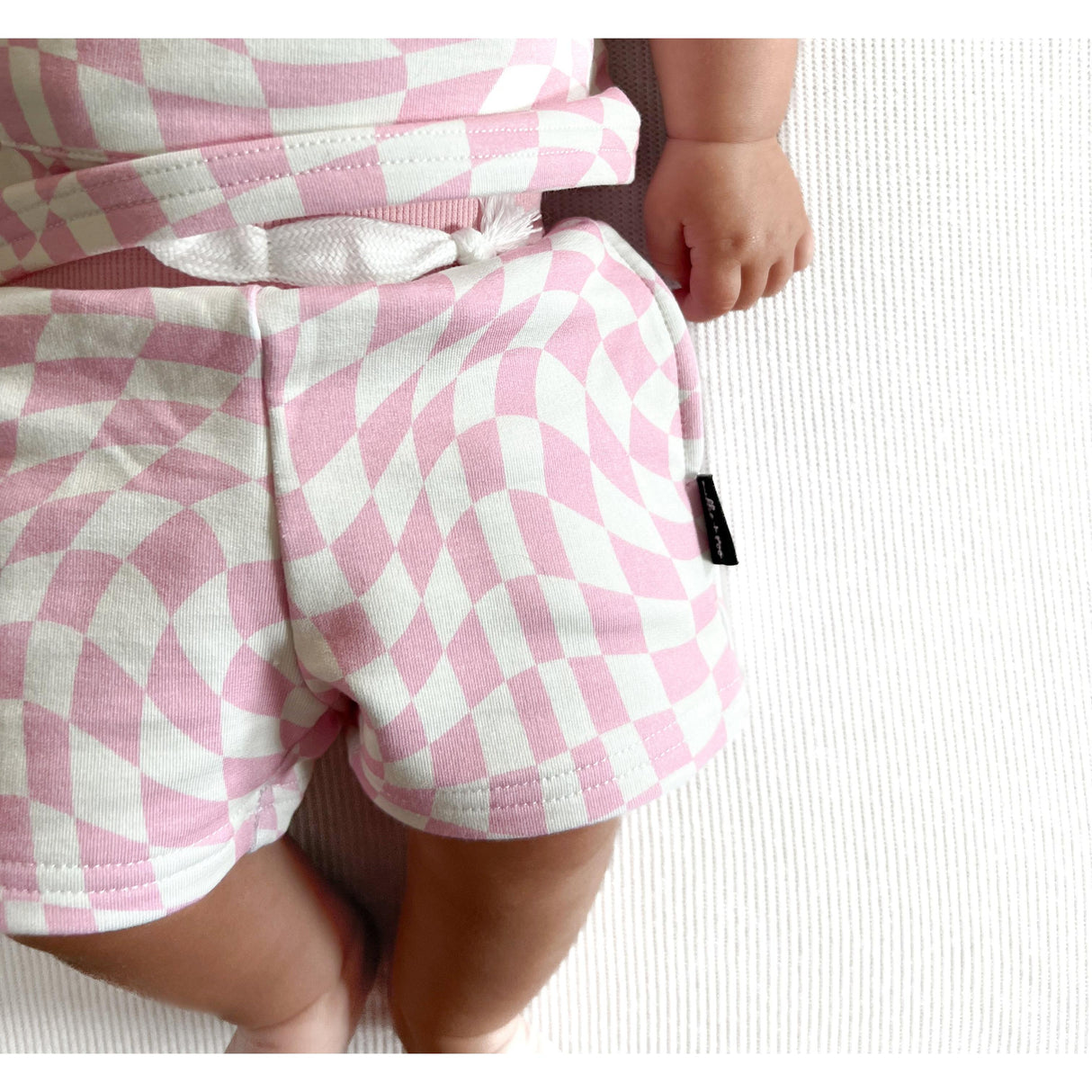 BAMBOO JOGGER SHORTS- Pink Dizzy Check - HoneyBug