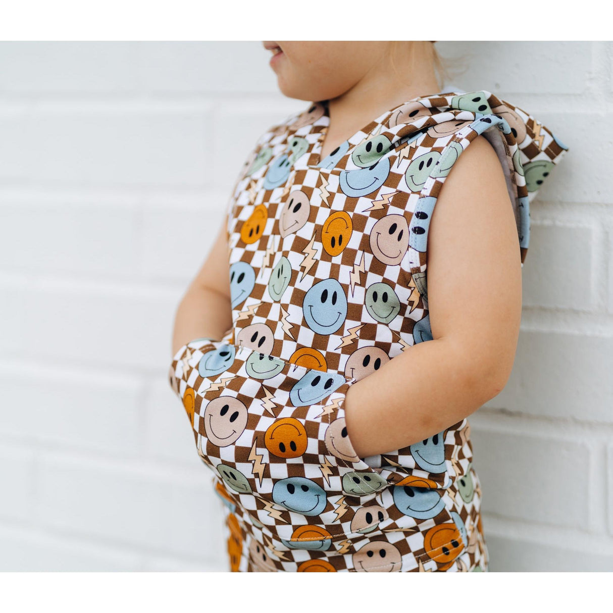 BAMBOO HOODIE TANK- Beige Happy Smiles - HoneyBug