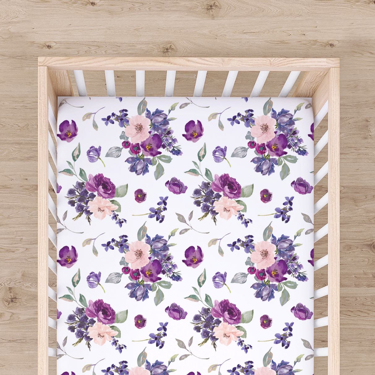 Fitted Crib Sheet - Purple & Blush Floral - HoneyBug