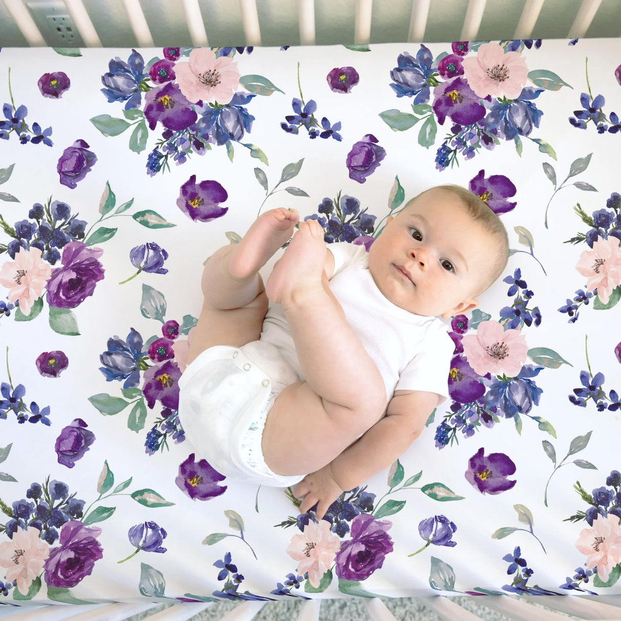 Fitted Crib Sheet - Purple & Blush Floral - HoneyBug