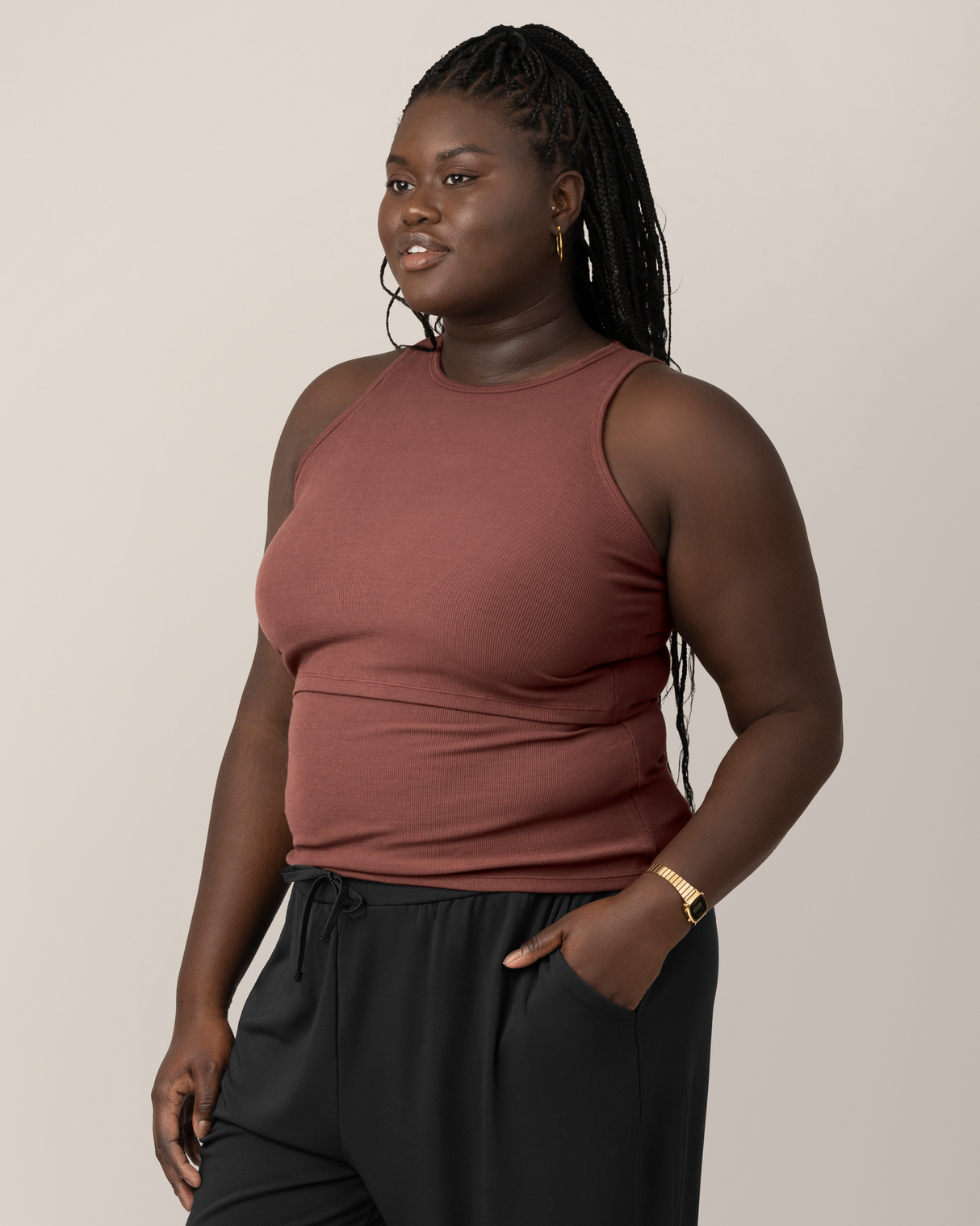 Ribbed Bamboo Racerback Nursing Tank | Redwood - HoneyBug