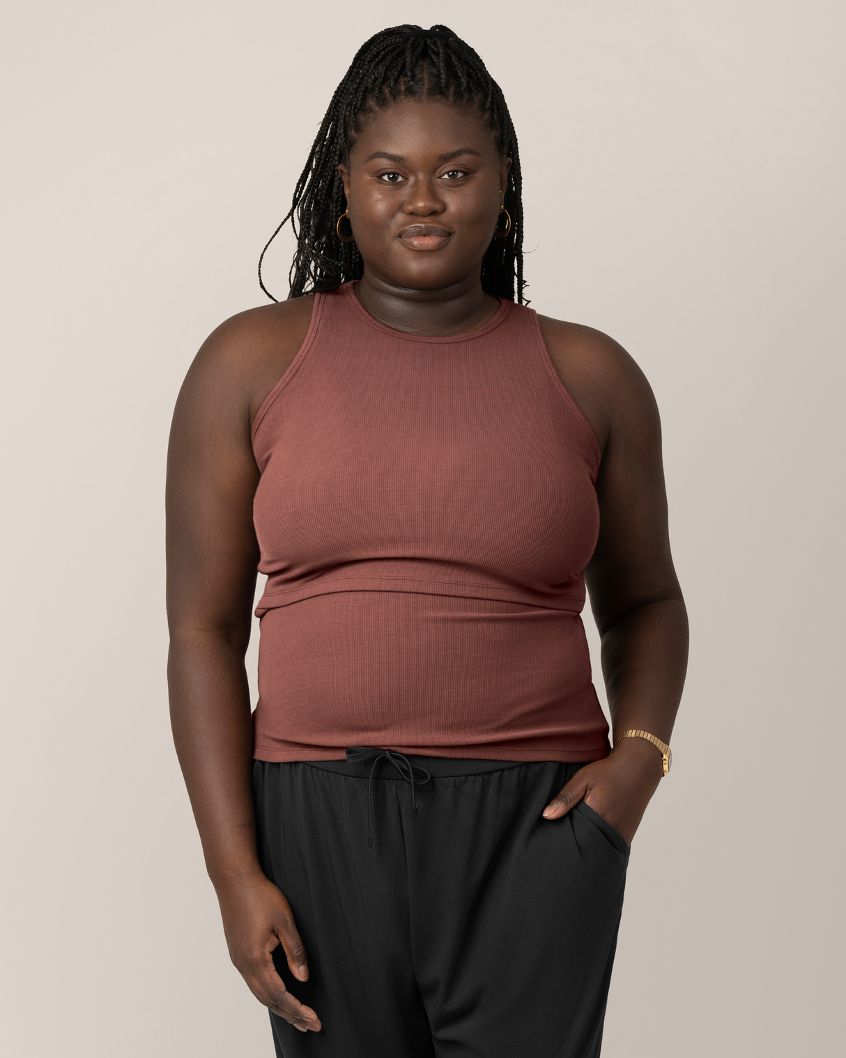 Ribbed Bamboo Racerback Nursing Tank | Redwood - HoneyBug