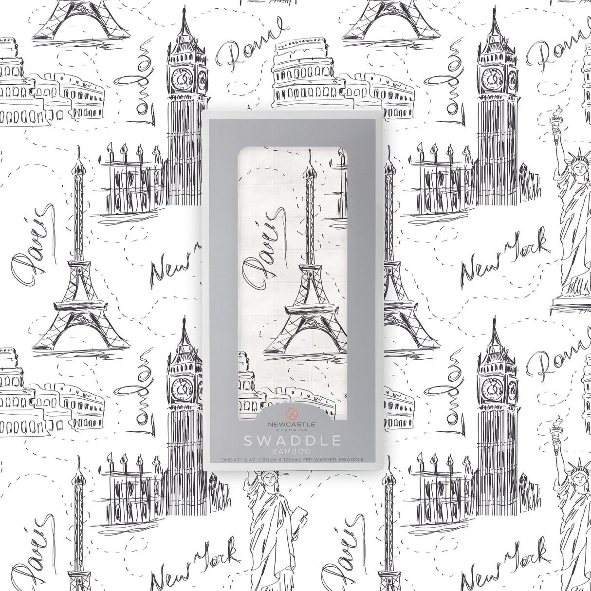 London, Paris, New York Bamboo Swaddle - HoneyBug