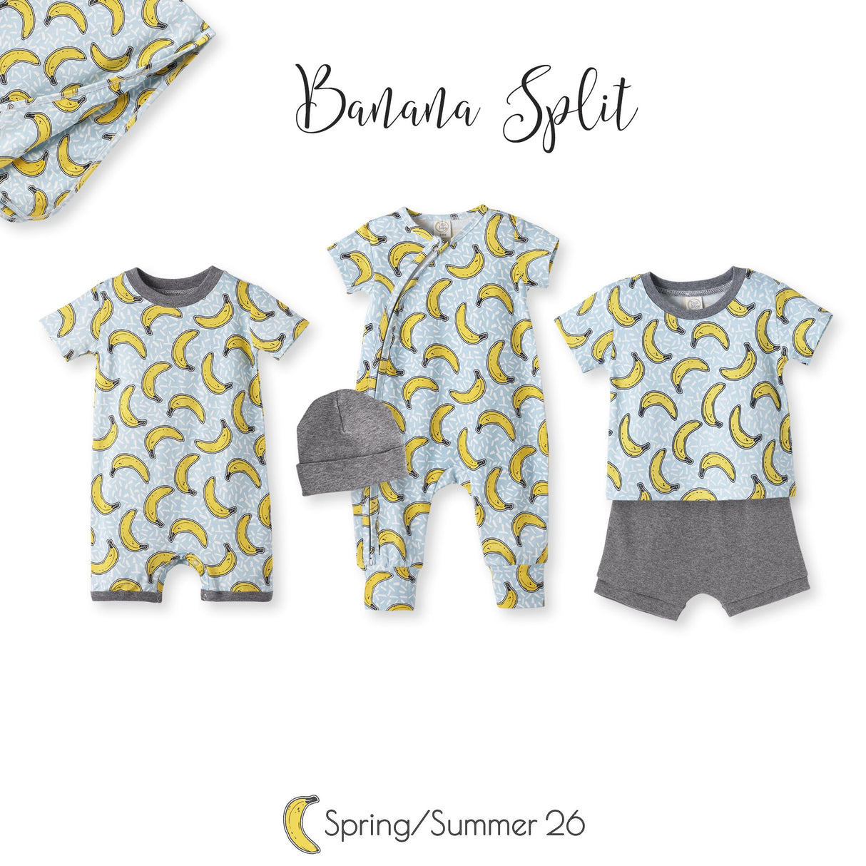 Banana Split Soft Bamboo Shorty Romper for Baby Boys