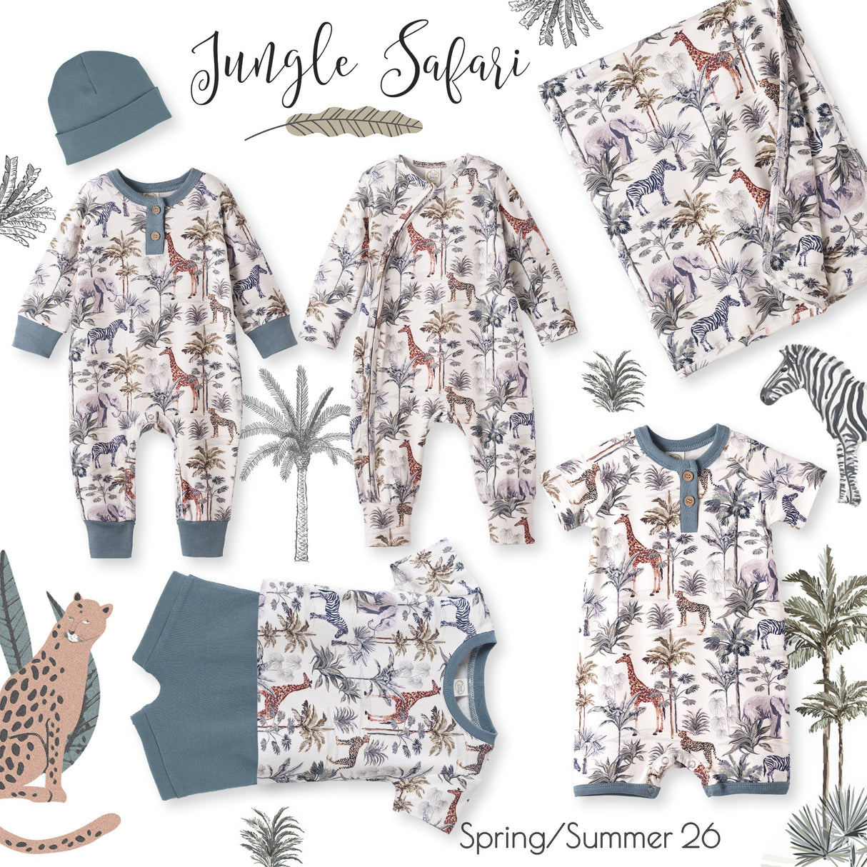 Jungle Safari Bamboo Boys Henley Romper