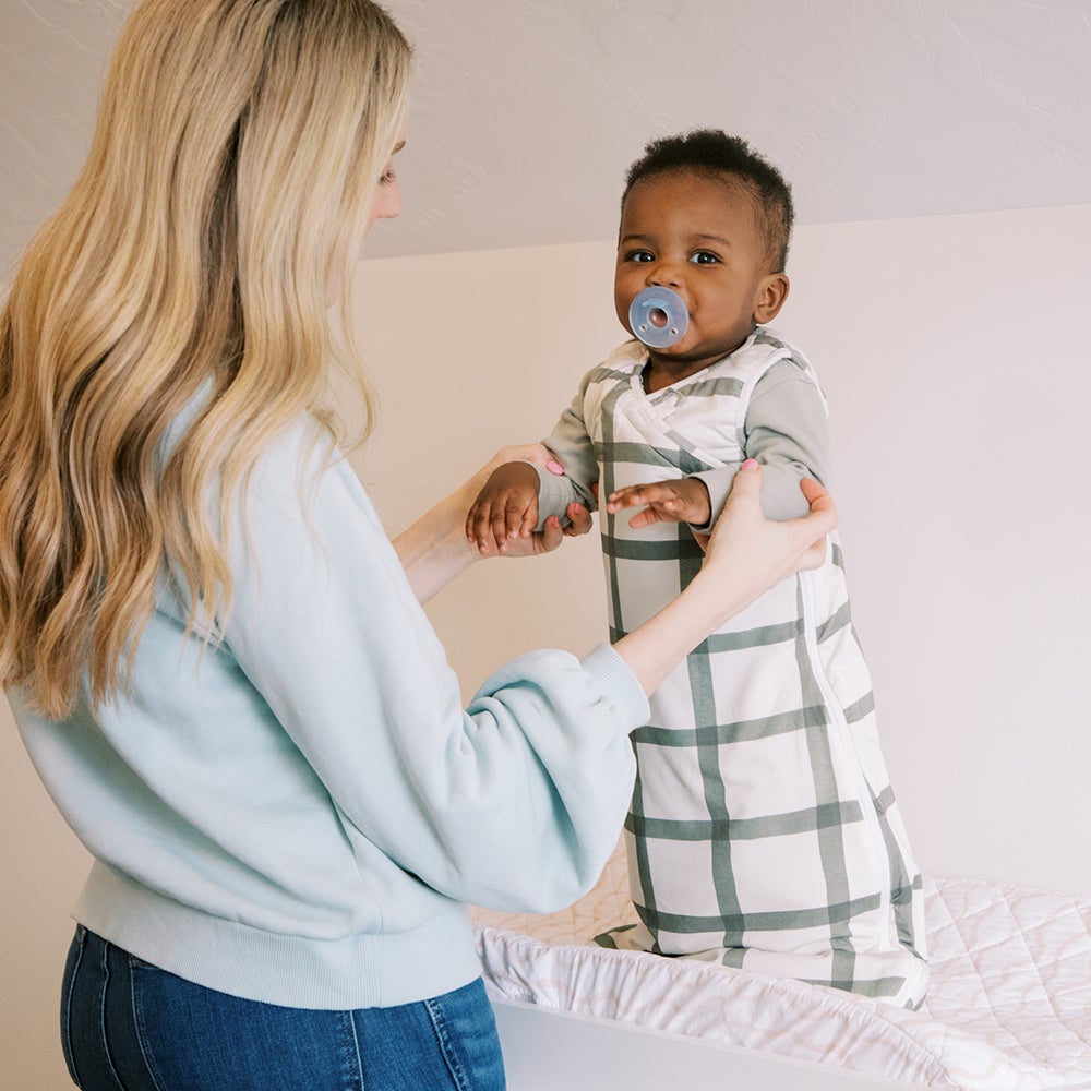 Sage Windowpane Blanket Sleeper - HoneyBug