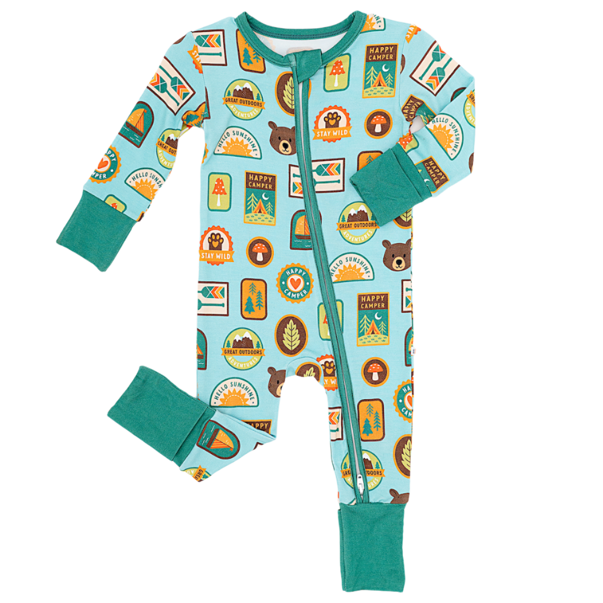 Bamboo One Piece Zip Pajama - Let's Explore Nature Badges - HoneyBug