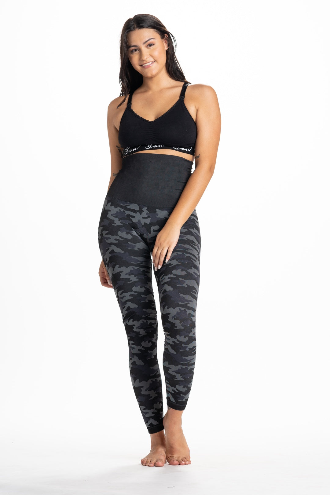 Snapback™ Postpartum Leggings - Black Camo - HoneyBug