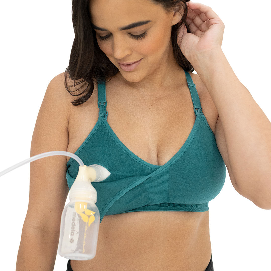 Sublime® Hands-Free Pumping & Nursing Sports Bra | Teal - HoneyBug