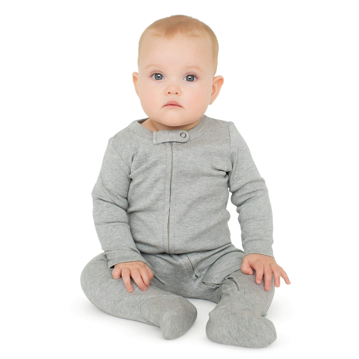 2 pc. zipper footie set | ivory & heather grey - HoneyBug