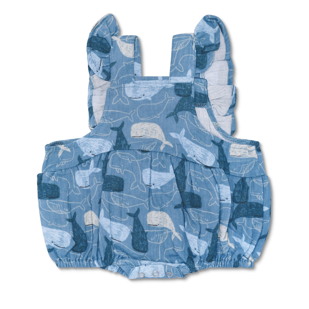Muslin Flutter Sleeve Romper - Whale Tales - HoneyBug