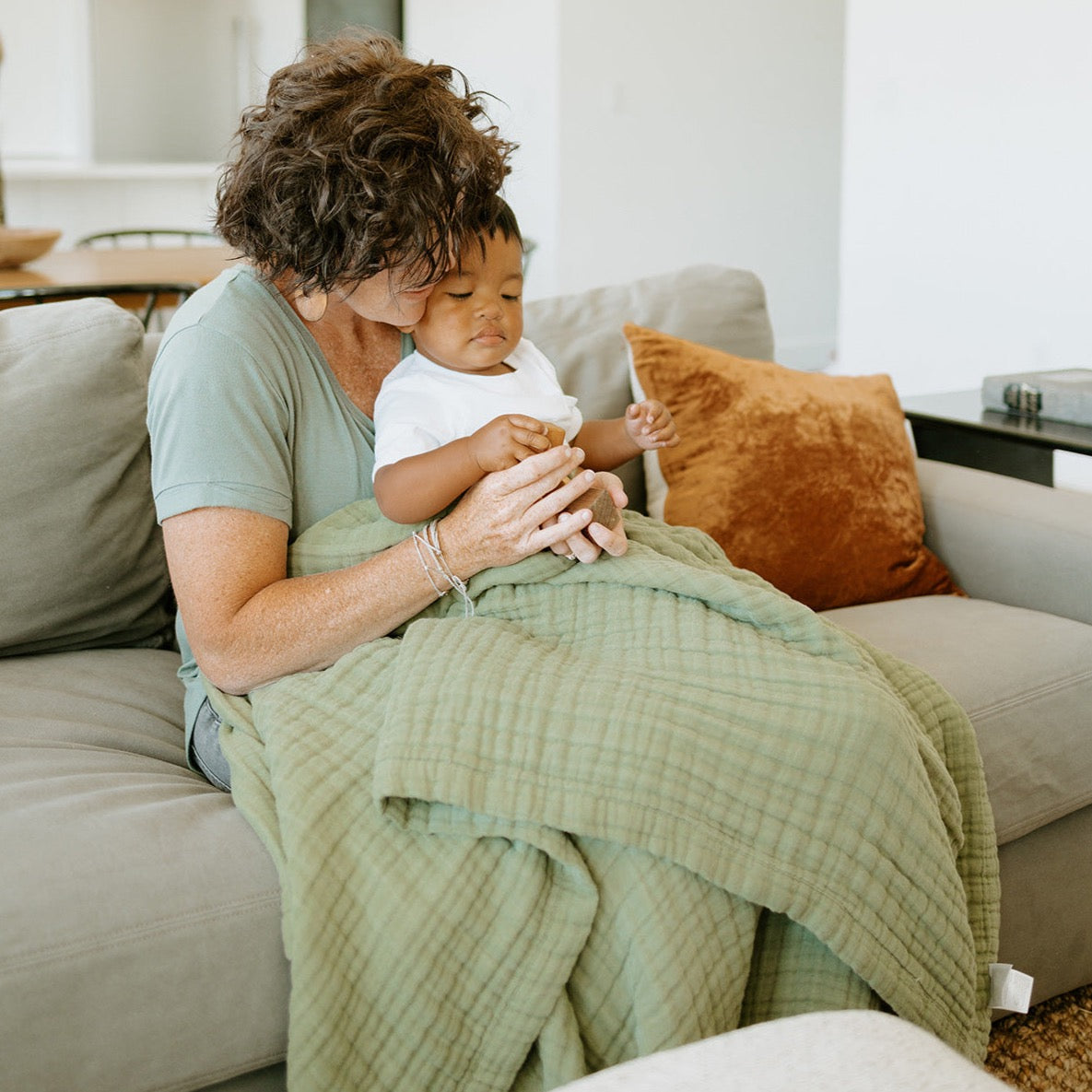 Cotton Muslin Quilted Throw - Fern - HoneyBug