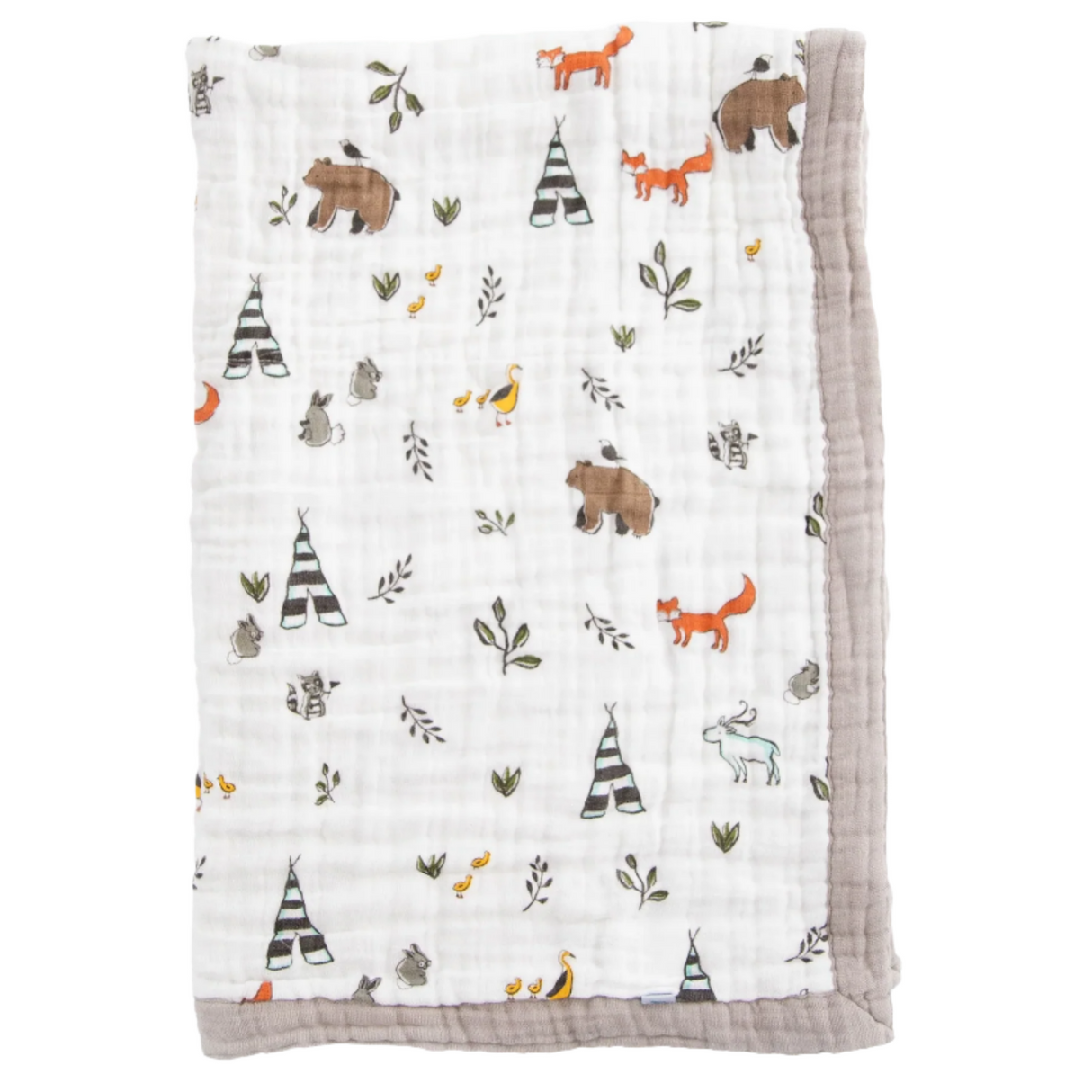 Cotton Muslin Baby Quilt - Forest Friends - HoneyBug
