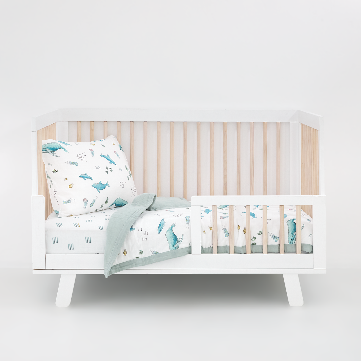 Cotton Muslin Toddler Comforter - Whales - HoneyBug