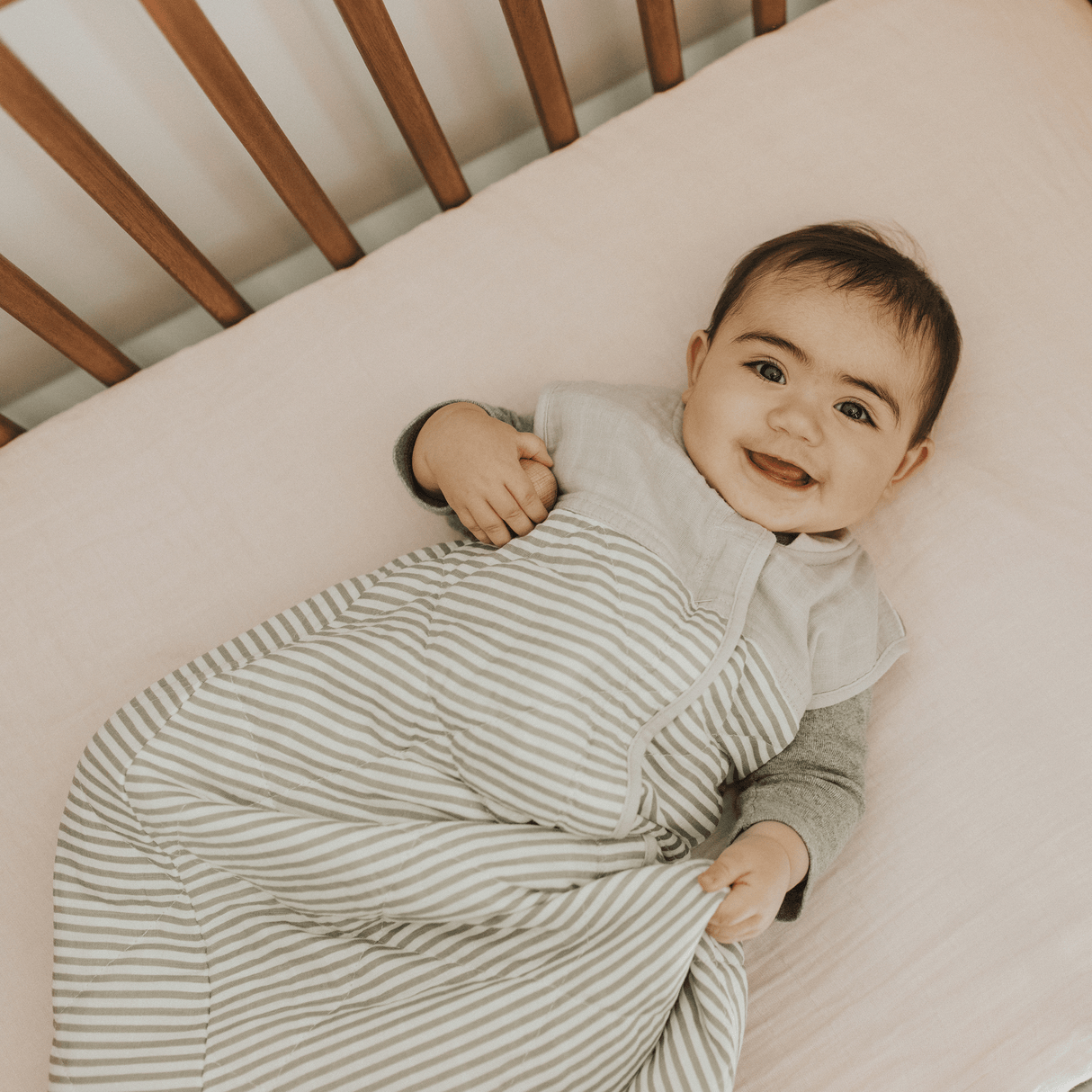 Cotton Muslin Quilted Sleep Bag - Grey Stripe - HoneyBug
