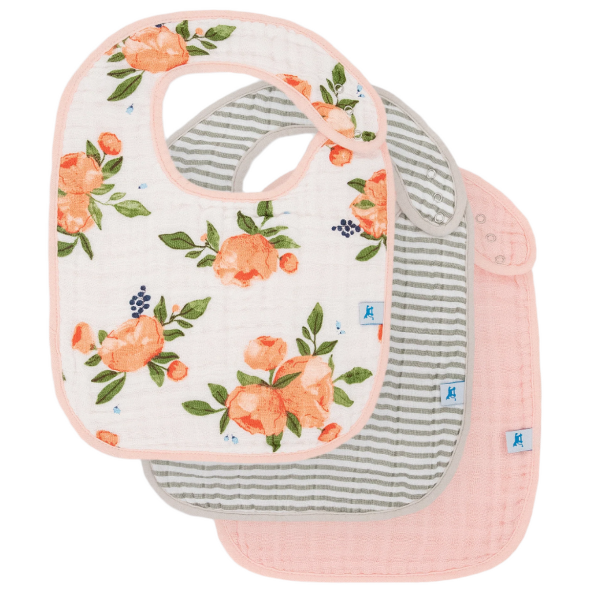 Cotton Muslin Classic Bib 3 Pack - Watercolor Roses - HoneyBug