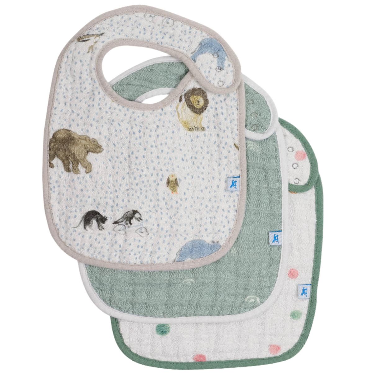 Cotton Muslin Classic Bib 3 Pack - Party Animals - HoneyBug