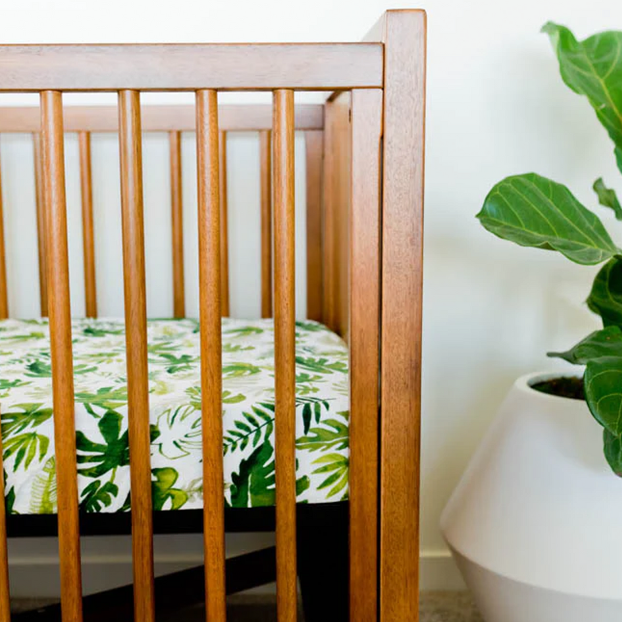 Cotton Muslin Crib Sheet - Tropical Leaf - HoneyBug