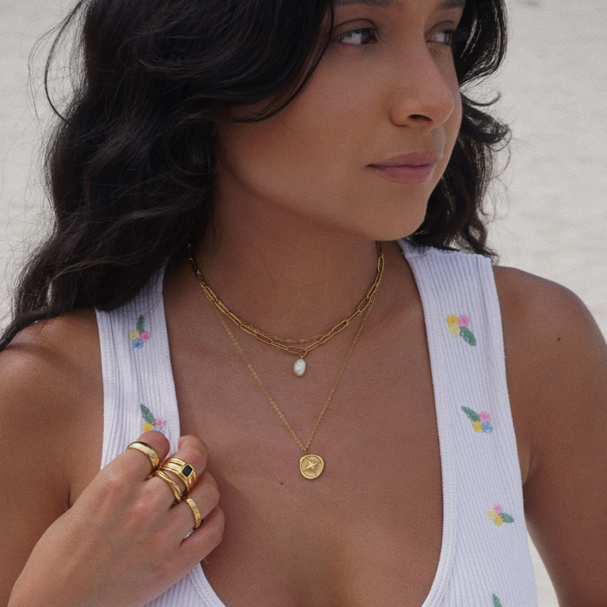 Renee Double Chain Pearl Choker Necklace - HoneyBug