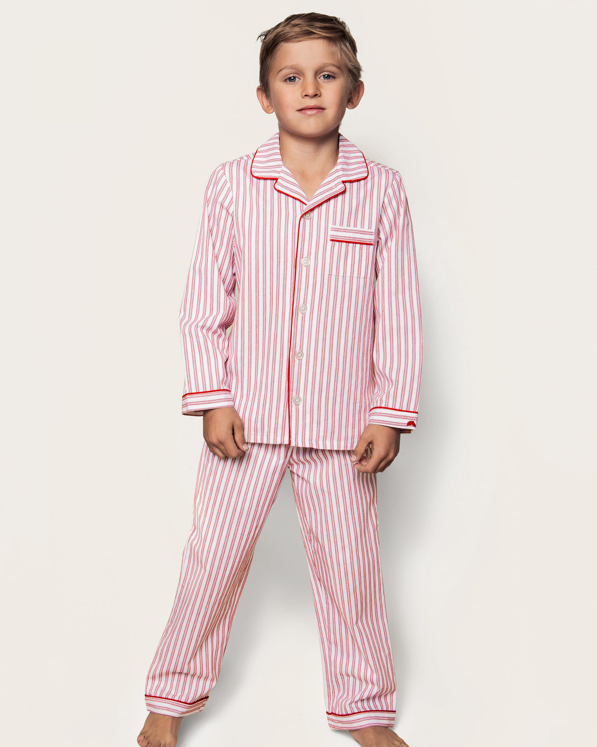 Kid's Twill Pajama Set in Antique Red Ticking - HoneyBug
