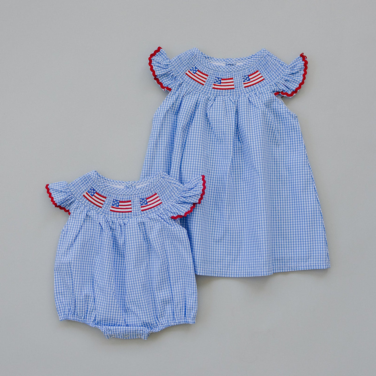 Flag Gingham Smocked Dress - HoneyBug
