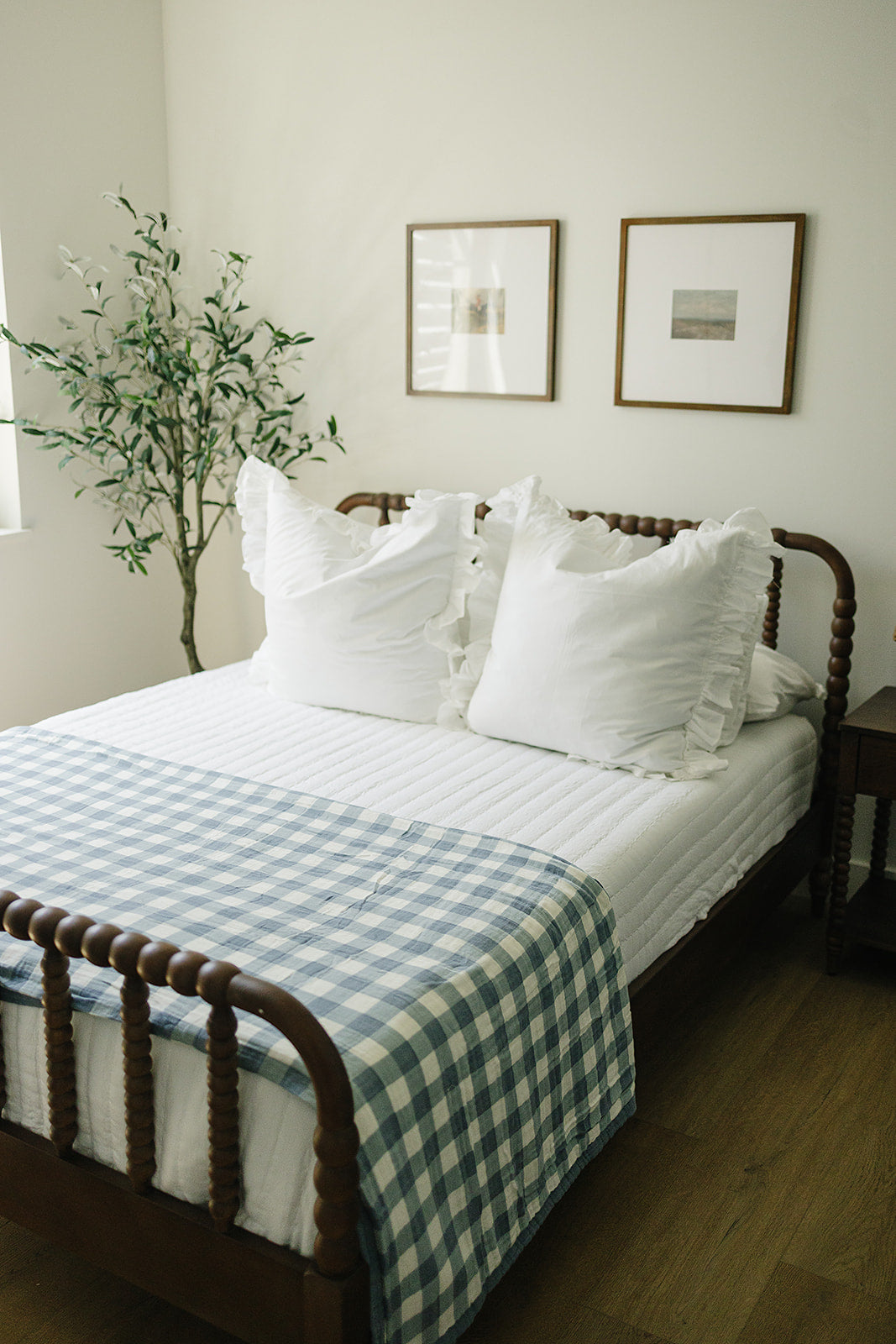 Dusty Blue Gingham Twin Muslin Quilt - HoneyBug