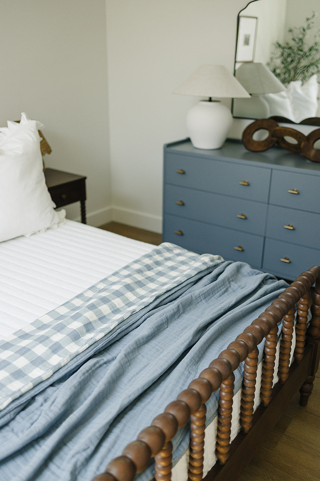 Dusty Blue Gingham Twin Muslin Quilt - HoneyBug