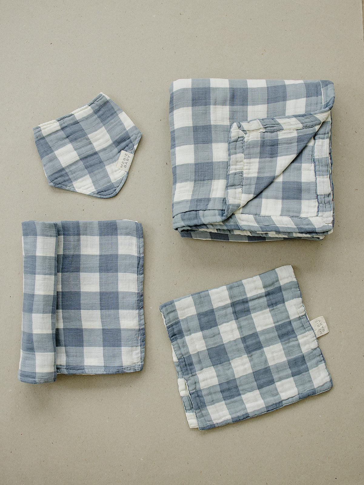 Dusty Blue Gingham Muslin Burp Cloth - HoneyBug