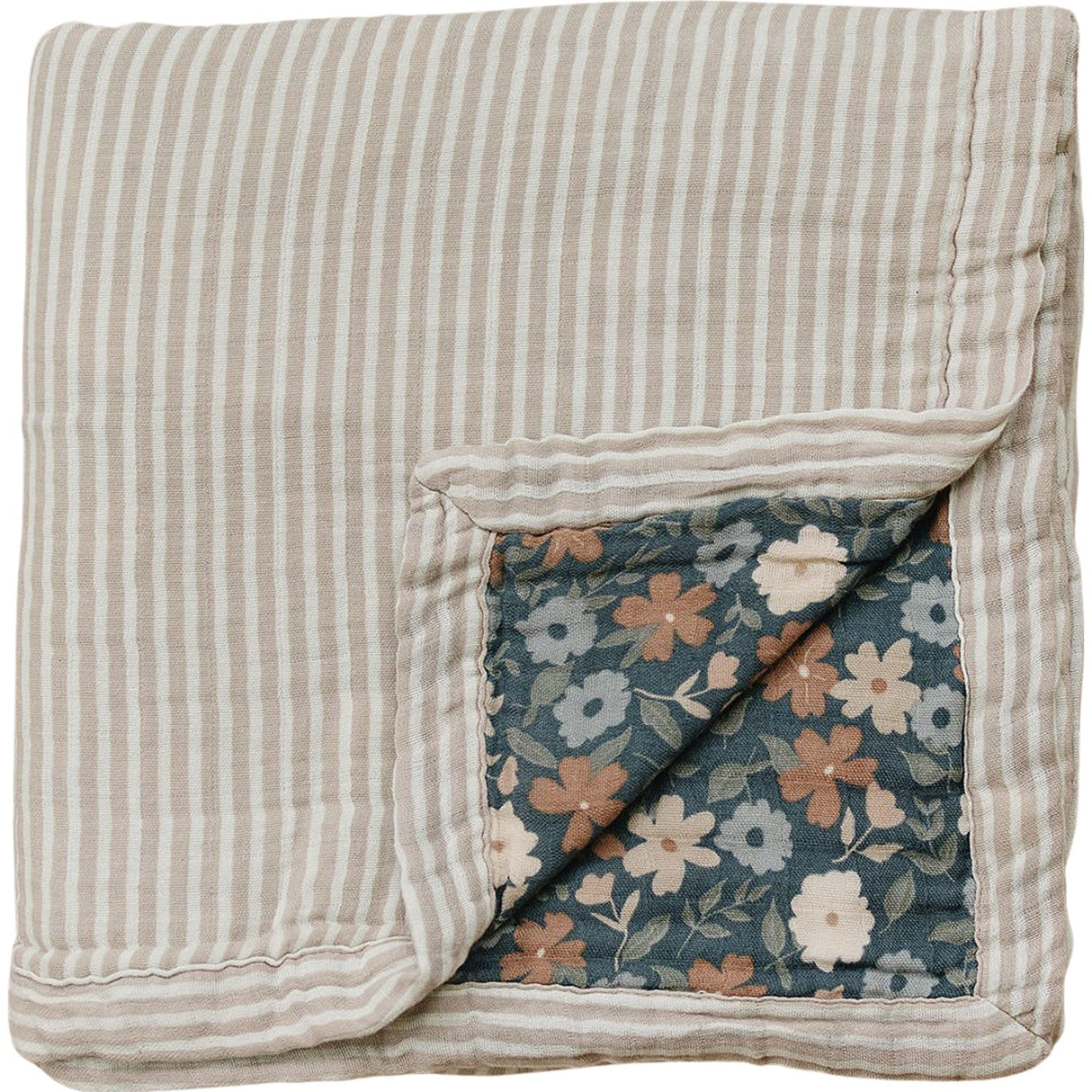 Taupe Stripe + Midnight Floral Muslin Quilt - HoneyBug