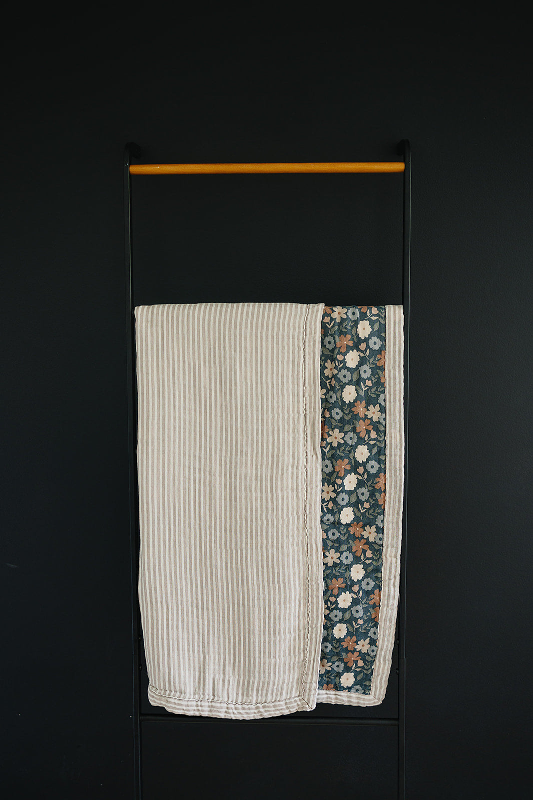 Taupe Stripe + Midnight Floral Muslin Quilt - HoneyBug