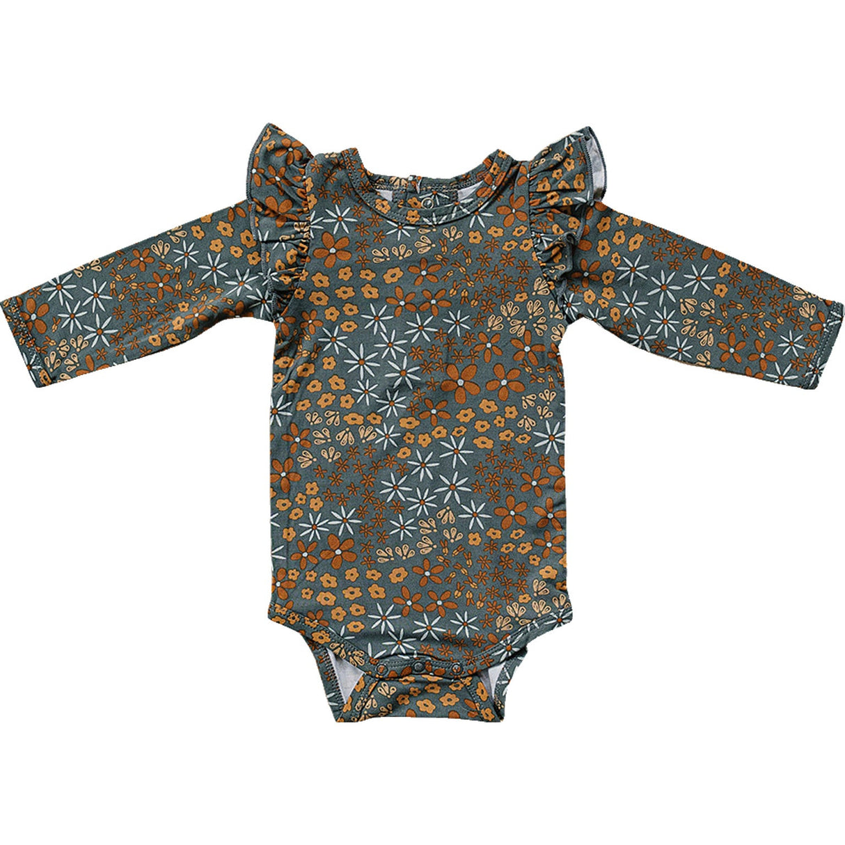 Navy Floral Ruffle Sleeve Bamboo Bodysuit - HoneyBug
