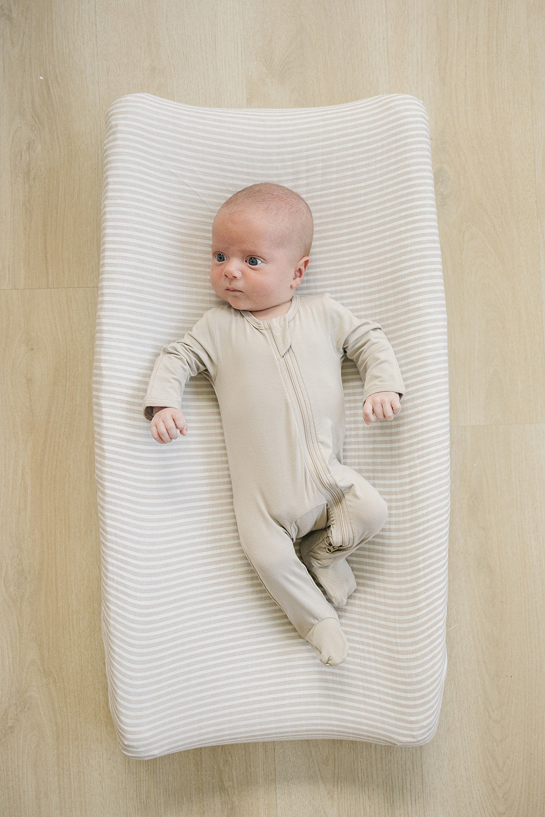 Taupe Stripe Muslin Changing Pad Cover - HoneyBug