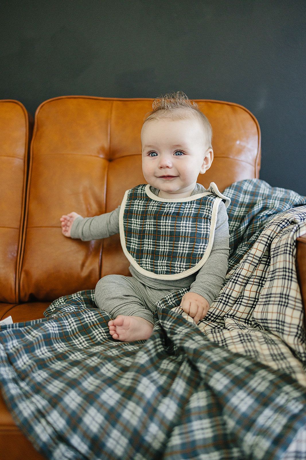 Navy Plaid Classic Muslin Bib - HoneyBug
