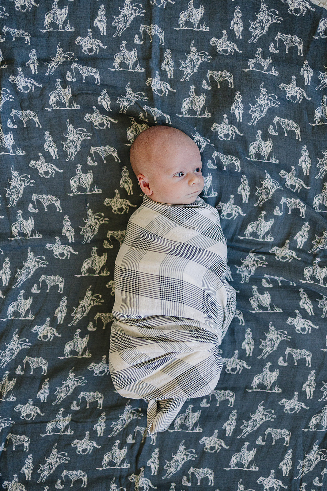Coastal Plaid Muslin Swaddle Blanket - HoneyBug