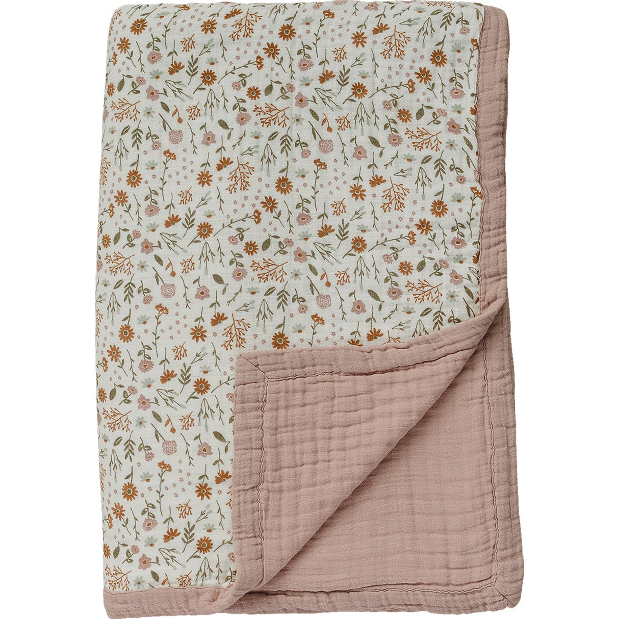 Meadow Floral + Dusty Rose Twin Muslin Quilt - HoneyBug