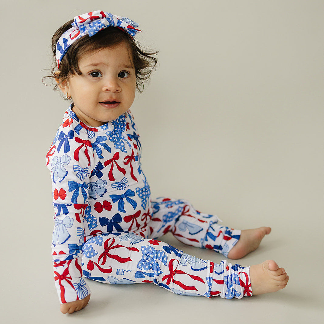 Bamboo Zip Romper | Red-White & Bows
