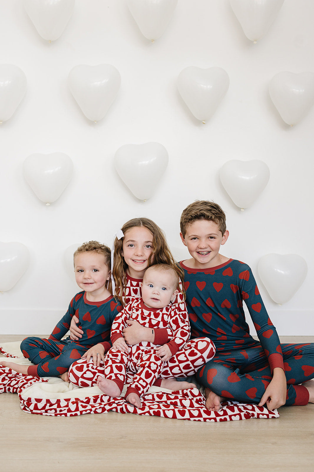 Navy + Red Hearts Ribbed Bamboo Cozy Set - HoneyBug