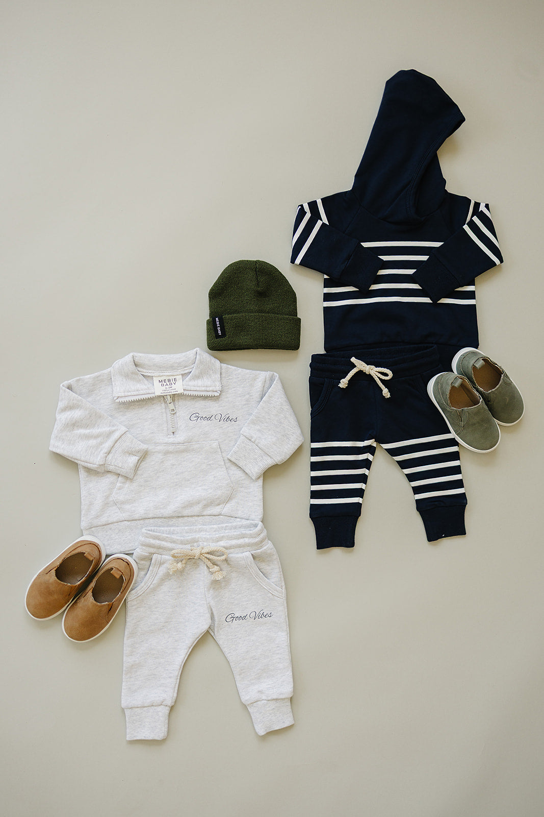Navy Stripes Hooded French Terry Set - HoneyBug