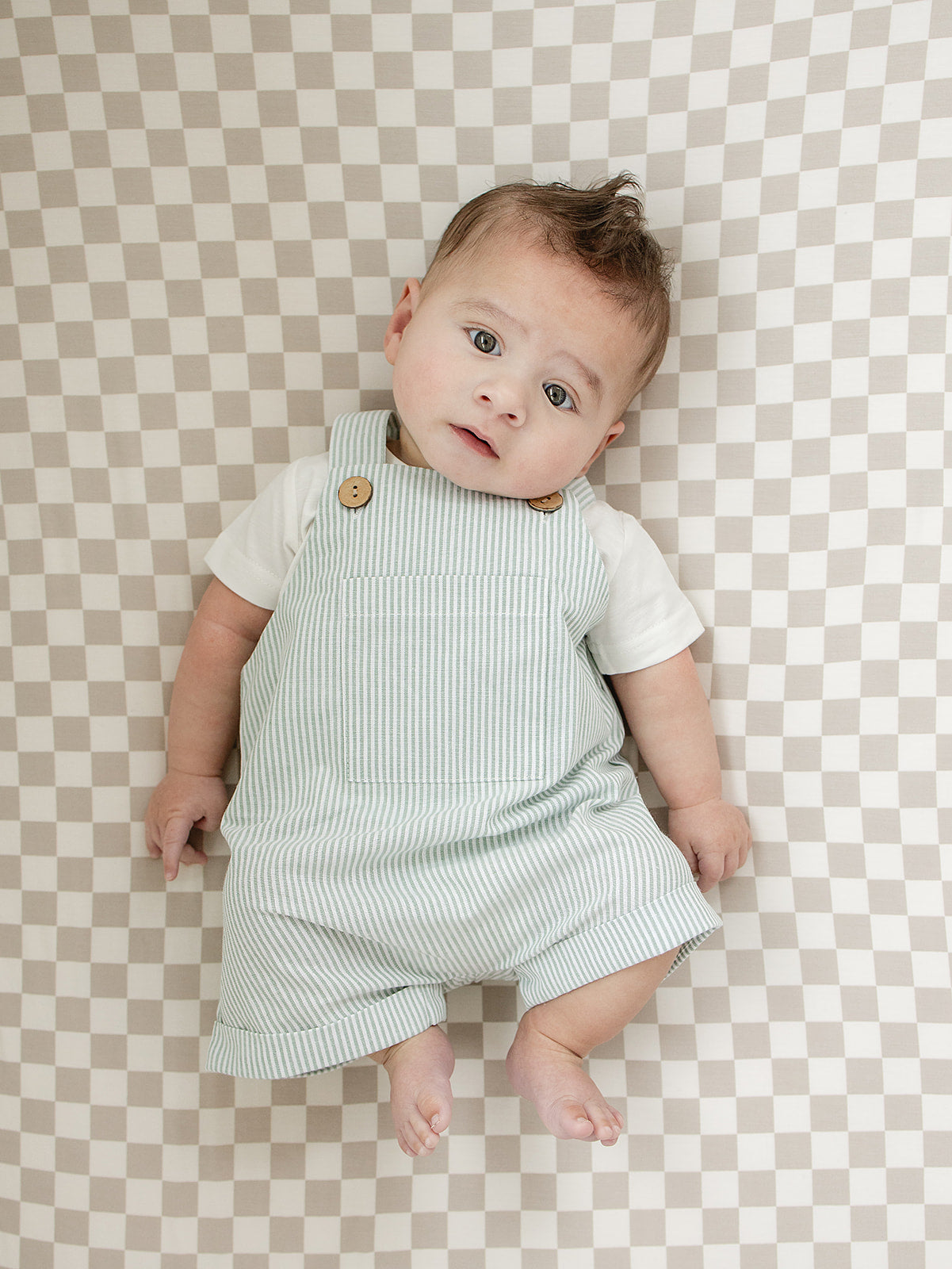 Taupe Checkered Bamboo Stretch Crib Sheet - HoneyBug