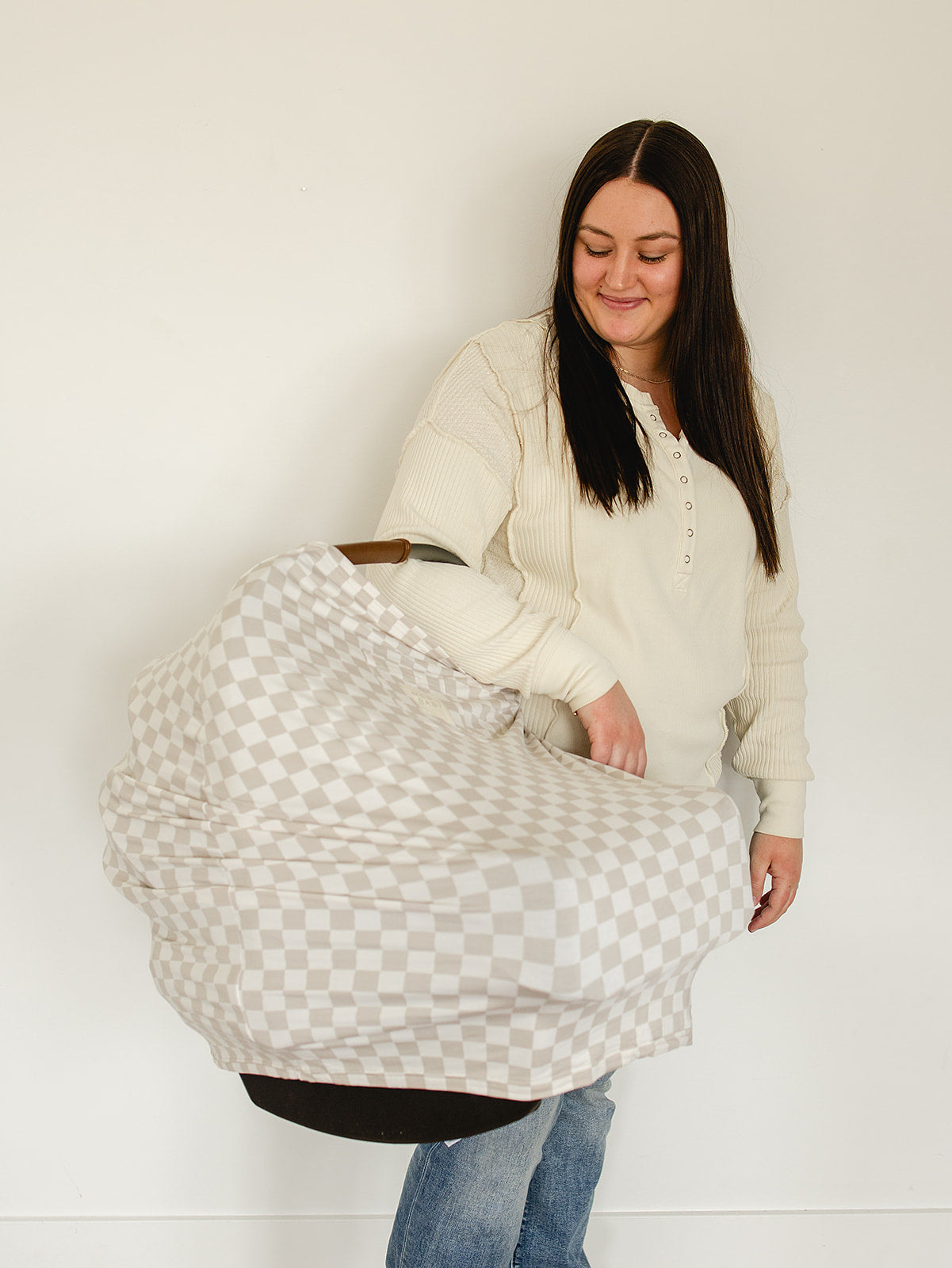 Taupe Checkered Bamboo Multi-Use Cover - HoneyBug