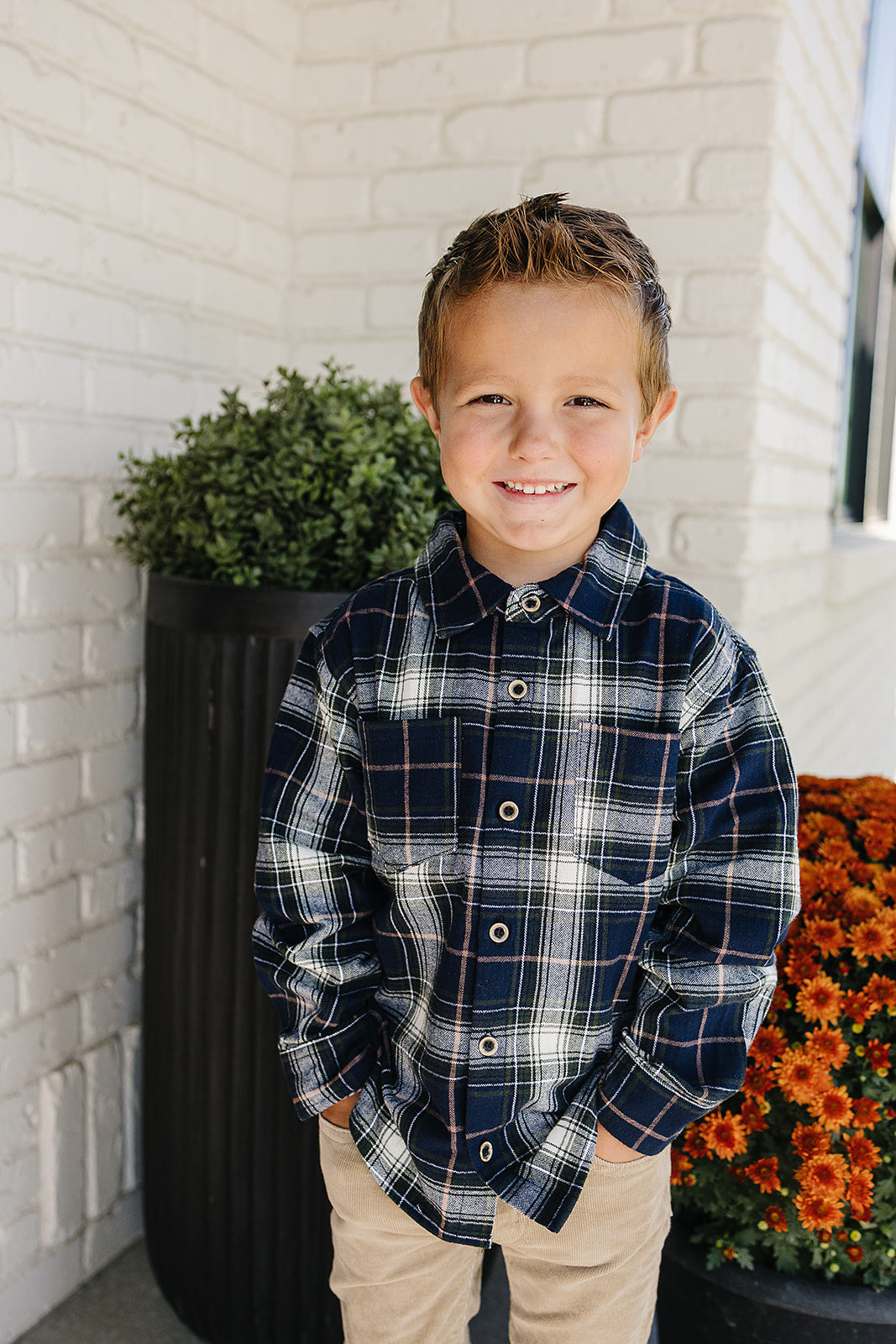 Navy Plaid Button Up Shirt - HoneyBug