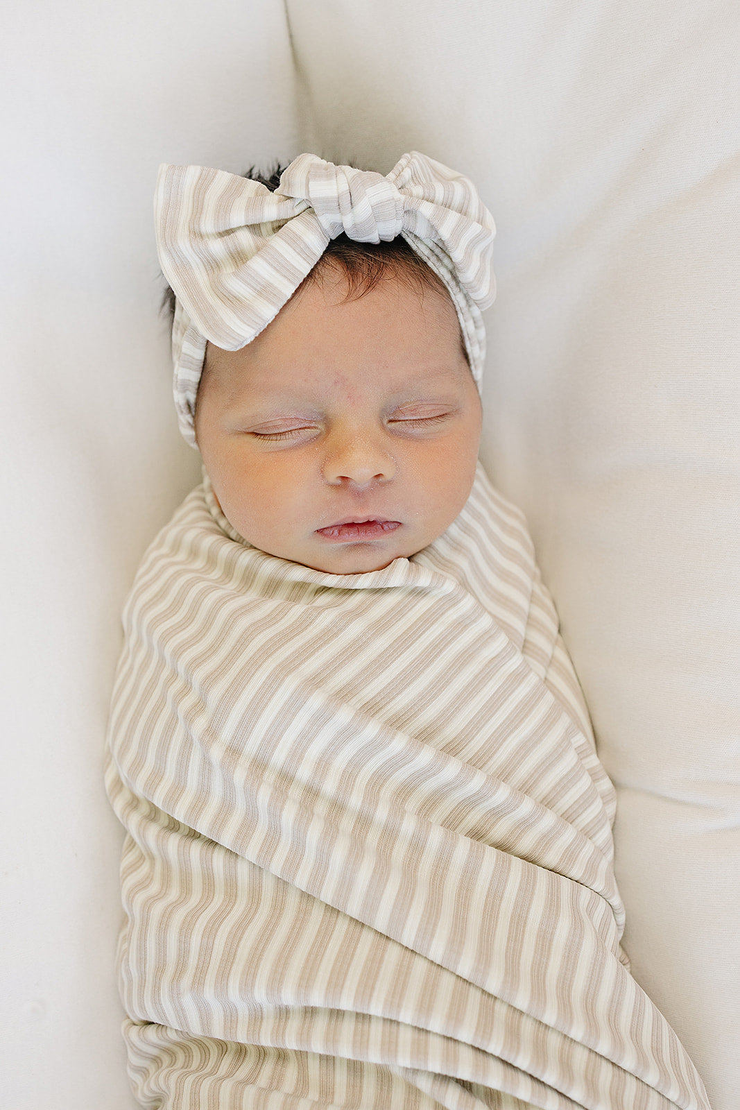 Taupe Stripe Ribbed Bamboo Head Wrap - HoneyBug
