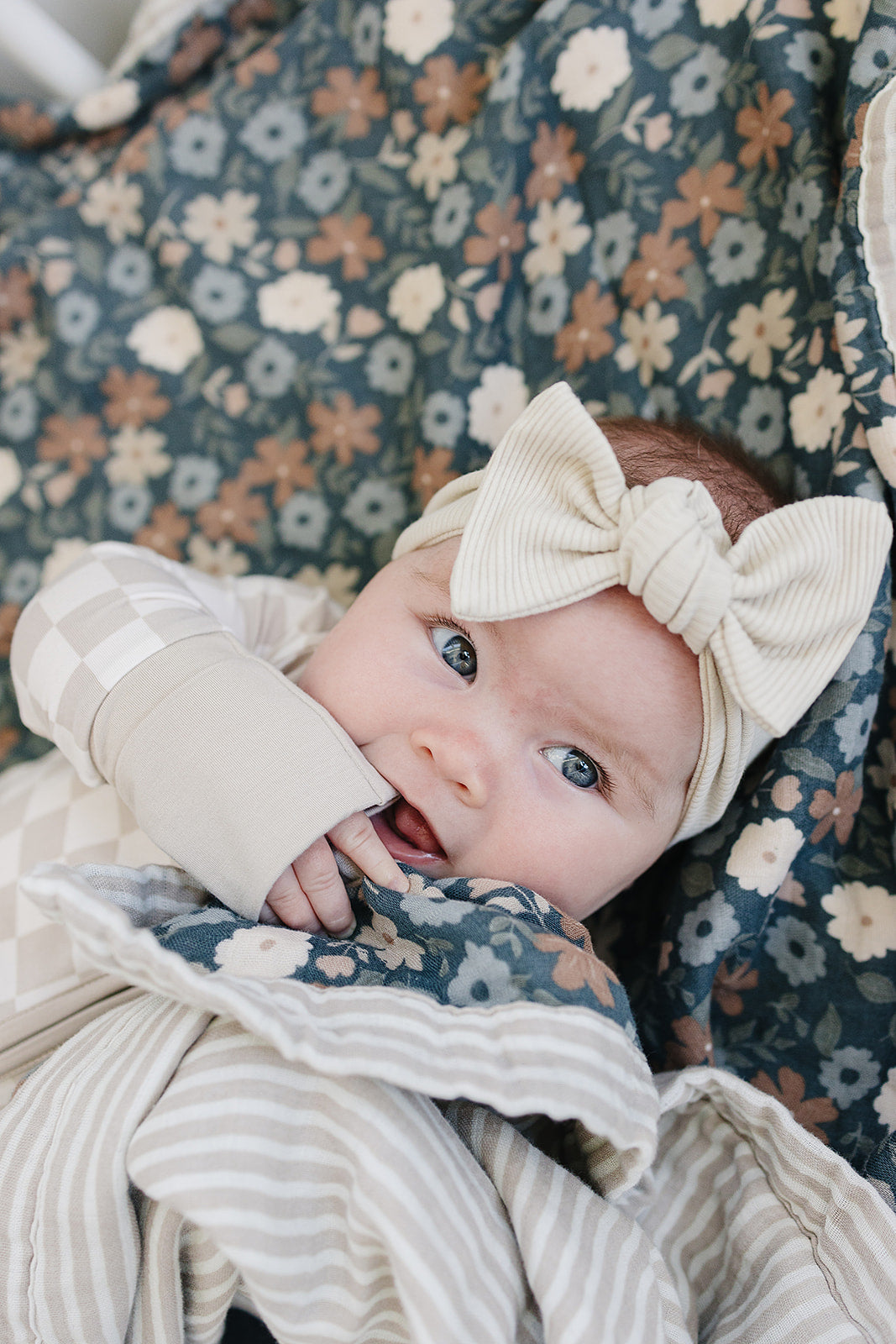 Taupe Checkered Bamboo Head Wrap - HoneyBug