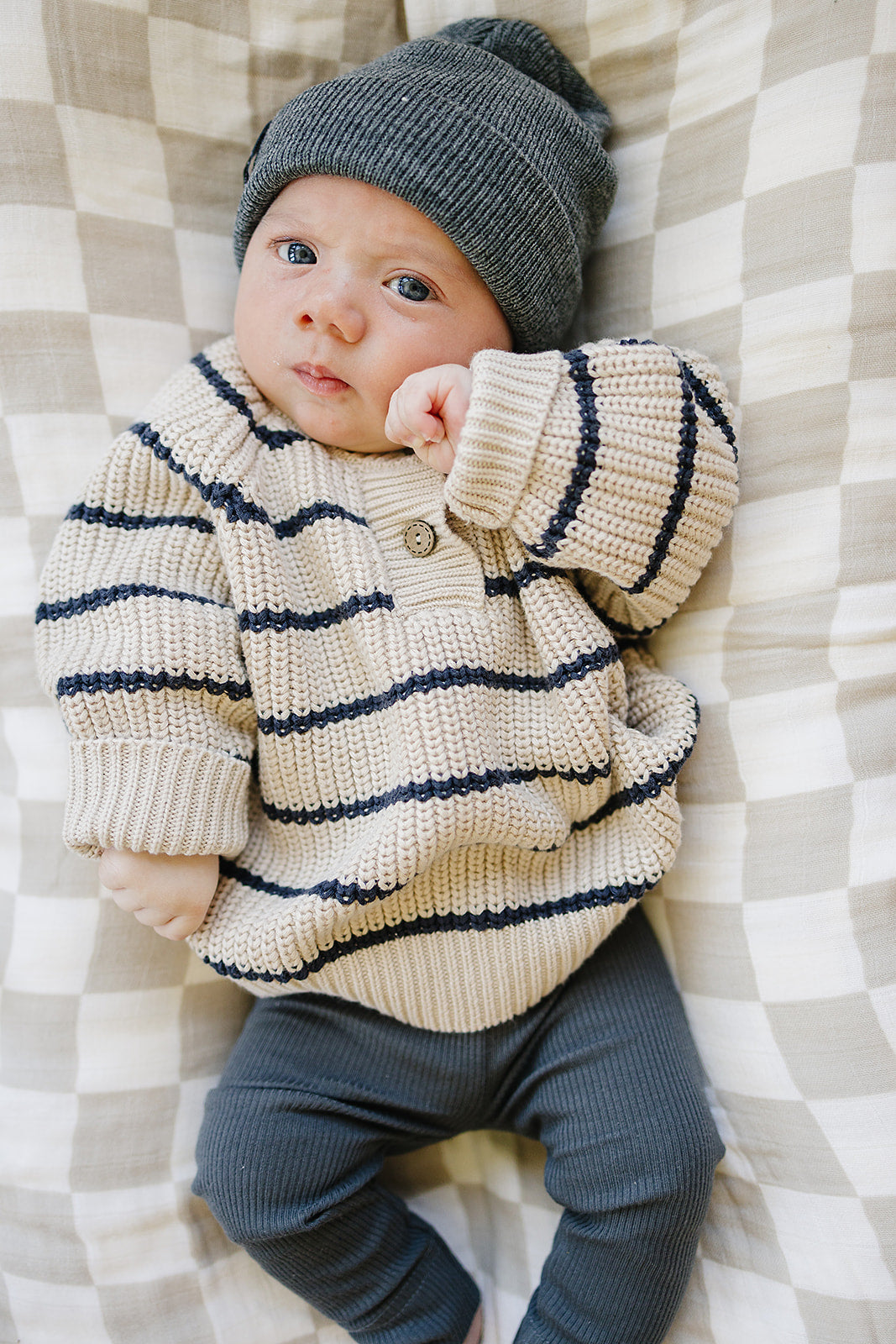Stripe Button Knit Sweater - HoneyBug